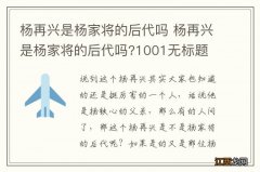 杨再兴是杨家将的后代吗 杨再兴是杨家将的后代吗?1001无标题