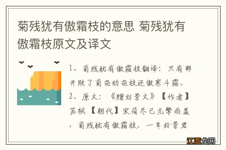 菊残犹有傲霜枝的意思 菊残犹有傲霜枝原文及译文