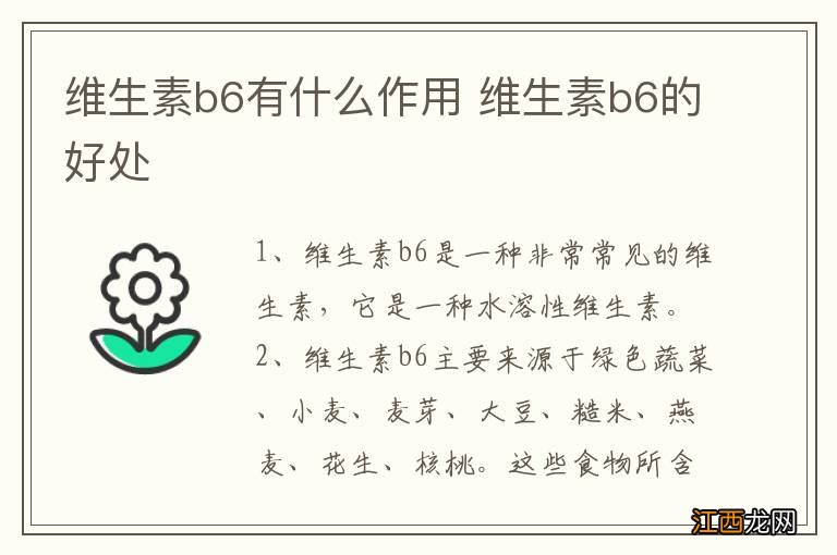 维生素b6有什么作用 维生素b6的好处