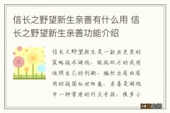 信长之野望新生亲善有什么用 信长之野望新生亲善功能介绍