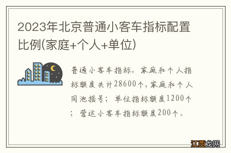 家庭+个人+单位 2023年北京普通小客车指标配置比例