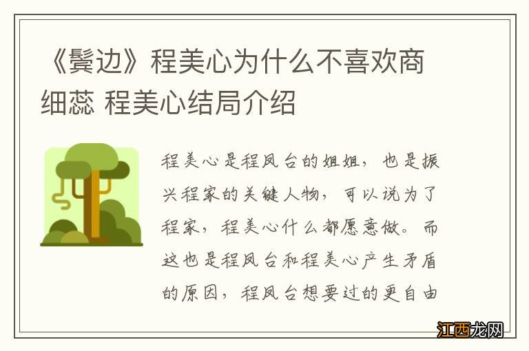 《鬓边》程美心为什么不喜欢商细蕊 程美心结局介绍