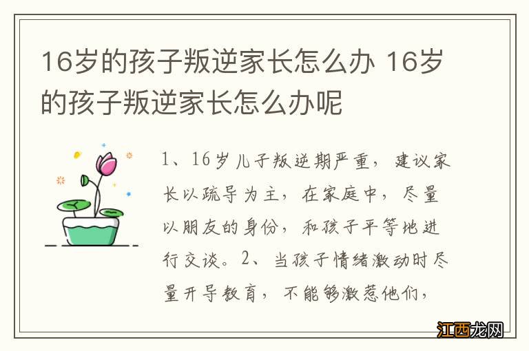 16岁的孩子叛逆家长怎么办 16岁的孩子叛逆家长怎么办呢