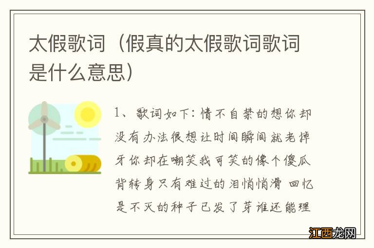 假真的太假歌词歌词是什么意思 太假歌词