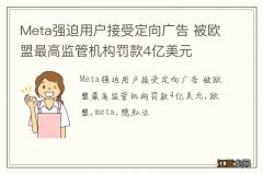 Meta强迫用户接受定向广告 被欧盟最高监管机构罚款4亿美元