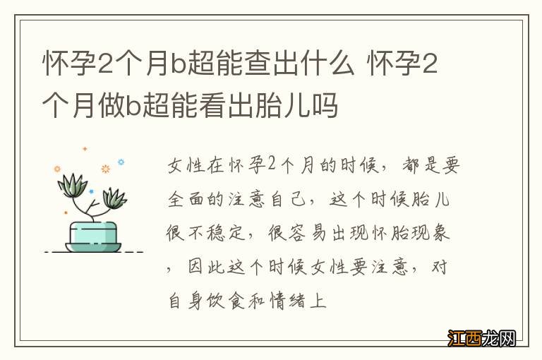 怀孕2个月b超能查出什么 怀孕2个月做b超能看出胎儿吗