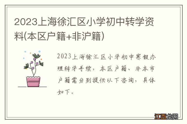 本区户籍+非沪籍 2023上海徐汇区小学初中转学资料