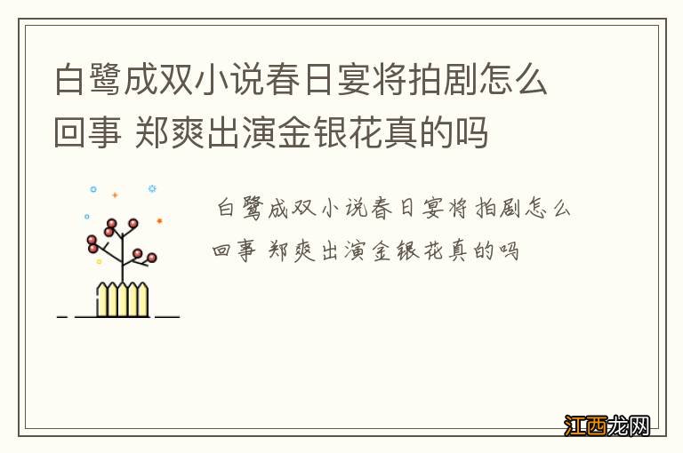 白鹭成双小说春日宴将拍剧怎么回事 郑爽出演金银花真的吗