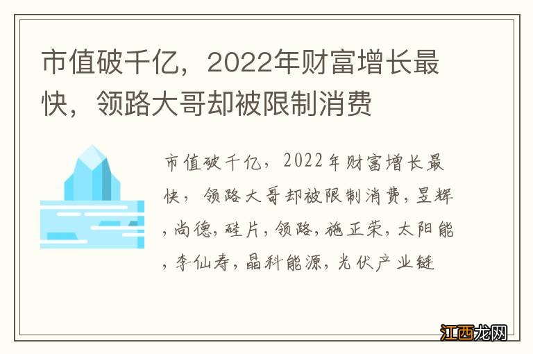 市值破千亿，2022年财富增长最快，领路大哥却被限制消费