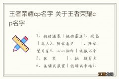 王者荣耀cp名字 关于王者荣耀cp名字