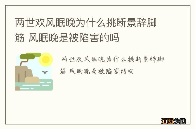 两世欢风眠晚为什么挑断景辞脚筋 风眠晚是被陷害的吗