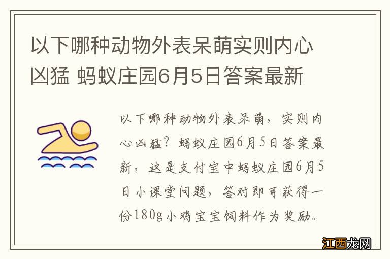 以下哪种动物外表呆萌实则内心凶猛 蚂蚁庄园6月5日答案最新