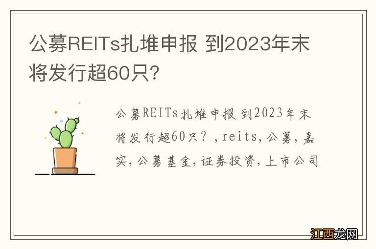 公募REITs扎堆申报 到2023年末将发行超60只？