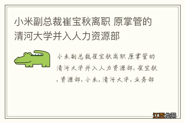 小米副总裁崔宝秋离职 原掌管的清河大学并入人力资源部