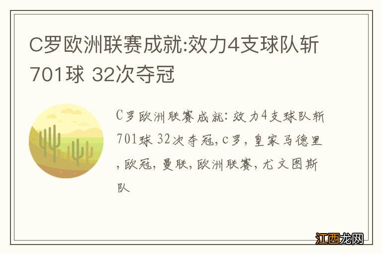 C罗欧洲联赛成就:效力4支球队斩701球 32次夺冠