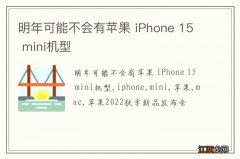 明年可能不会有苹果 iPhone 15 mini机型