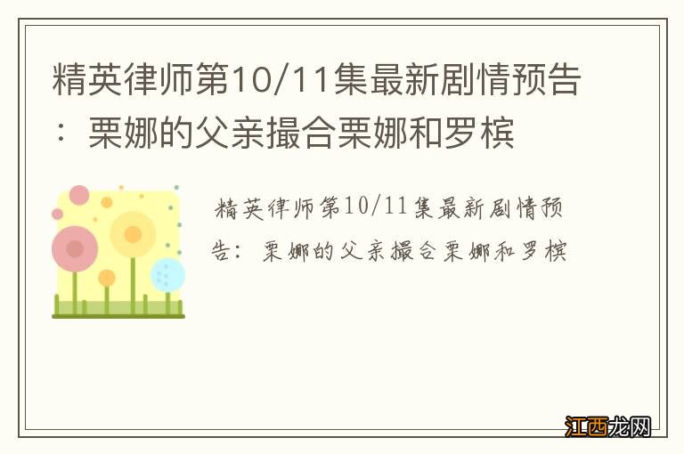 精英律师第10/11集最新剧情预告：栗娜的父亲撮合栗娜和罗槟