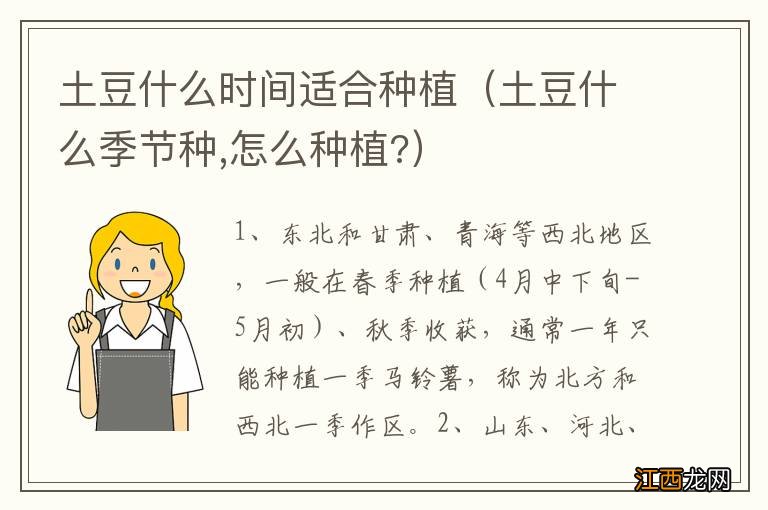 土豆什么季节种,怎么种植? 土豆什么时间适合种植