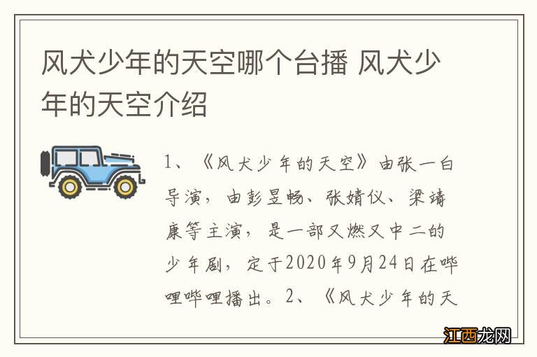 风犬少年的天空哪个台播 风犬少年的天空介绍