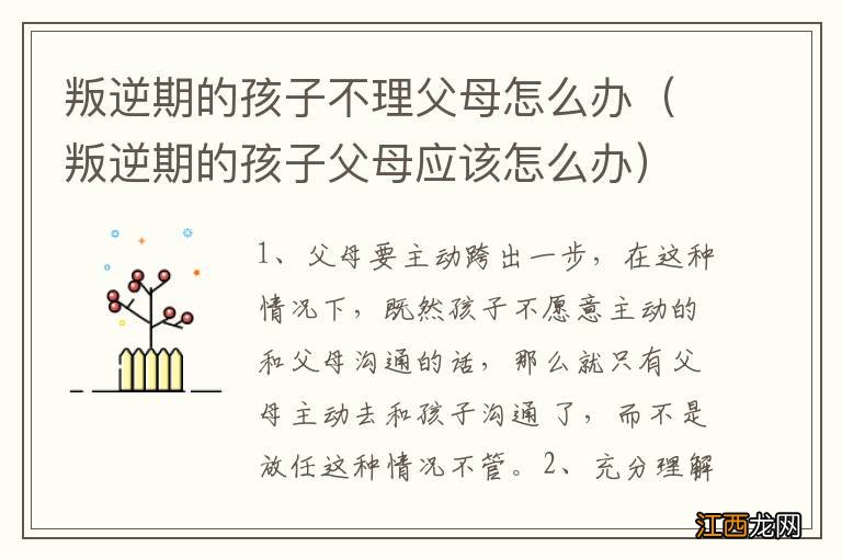 叛逆期的孩子父母应该怎么办 叛逆期的孩子不理父母怎么办