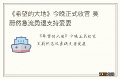 《希望的大地》今晚正式收官 吴蔚然急流勇退支持爱妻