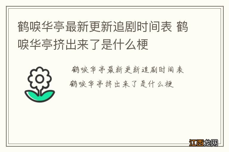 鹤唳华亭最新更新追剧时间表 鹤唳华亭挤出来了是什么梗