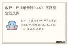 收评：沪指缩量跌0.44% 医药股全线反弹