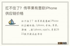 扛不住了？传苹果有意砍iPhone供应链价格