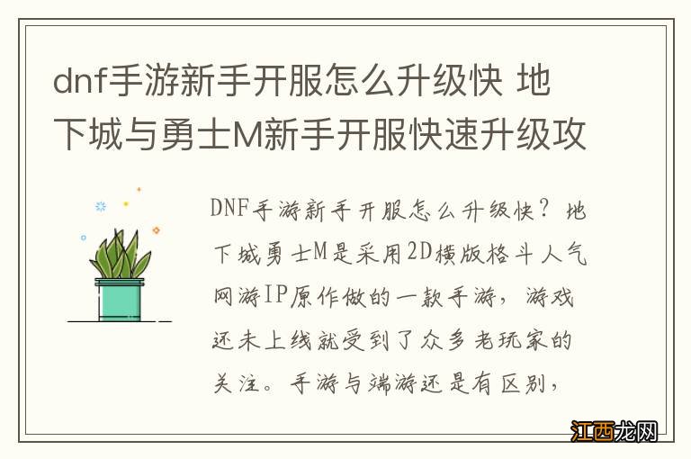 dnf手游新手开服怎么升级快 地下城与勇士M新手开服快速升级攻略