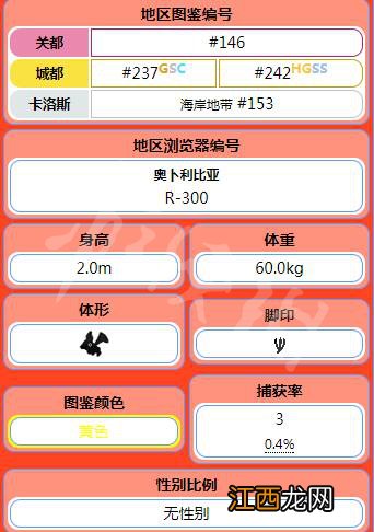 精灵宝可梦走伊火焰鸟属性图鉴大全 招式及进化全介绍 基本介绍