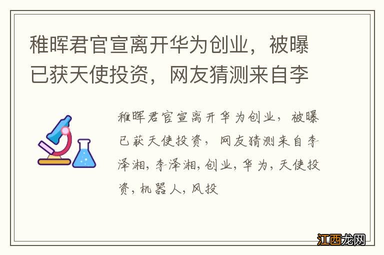 稚晖君官宣离开华为创业,被曝已获天使投资,网友猜测来自李泽湘