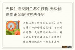 无极仙途炎阳金怎么获得 无极仙途炎阳金获得方法介绍