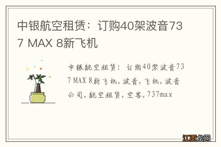 中银航空租赁:订购40架波音737 MAX 8新飞机