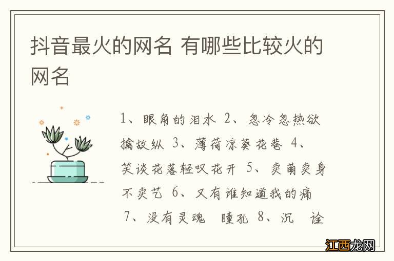 抖音最火的网名 有哪些比较火的网名