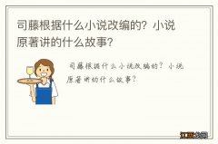 司藤根据什么小说改编的？小说原著讲的什么故事？