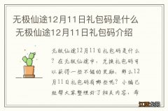 无极仙途12月11日礼包码是什么 无极仙途12月11日礼包码介绍