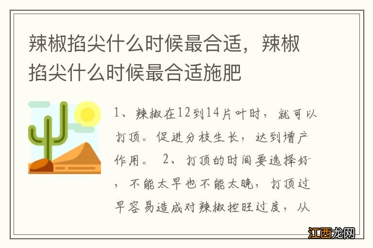 辣椒掐尖什么时候最合适，辣椒掐尖什么时候最合适施肥