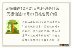 无极仙途12月21日礼包码是什么 无极仙途12月21日礼包码介绍