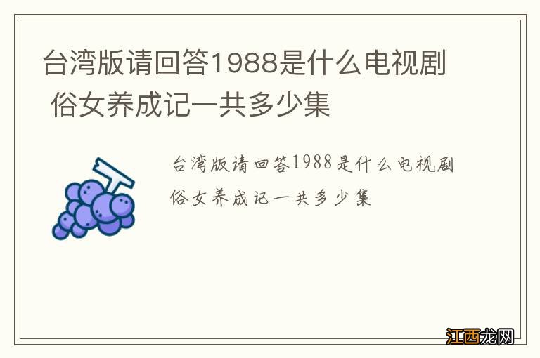 台湾版请回答1988是什么电视剧 俗女养成记一共多少集