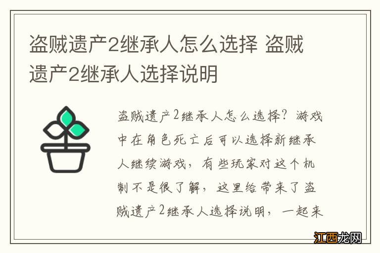 盗贼遗产2继承人怎么选择 盗贼遗产2继承人选择说明