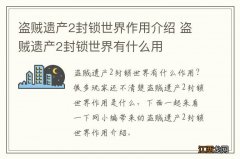 盗贼遗产2封锁世界作用介绍 盗贼遗产2封锁世界有什么用