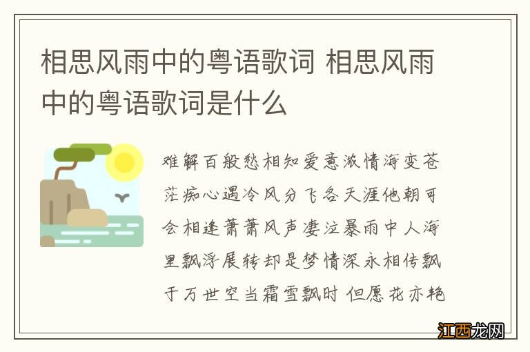 相思风雨中的粤语歌词 相思风雨中的粤语歌词是什么