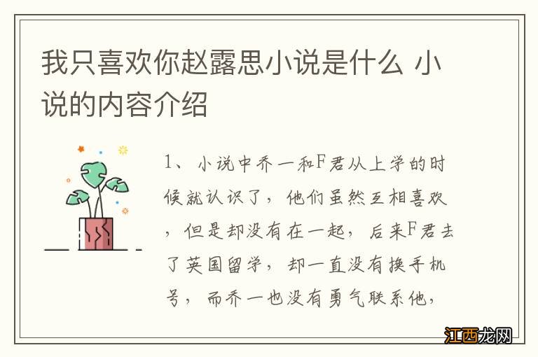 我只喜欢你赵露思小说是什么 小说的内容介绍