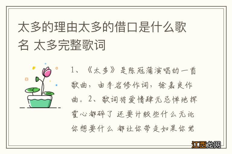 太多的理由太多的借口是什么歌名 太多完整歌词