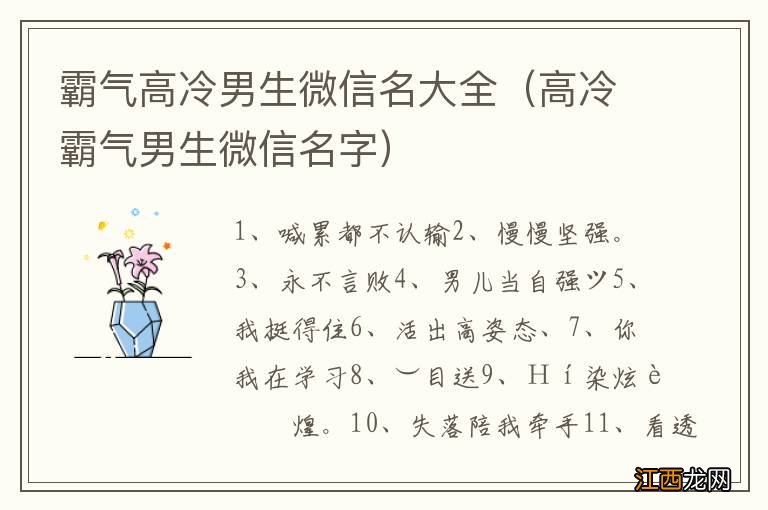 高冷霸气男生微信名字 霸气高冷男生微信名大全