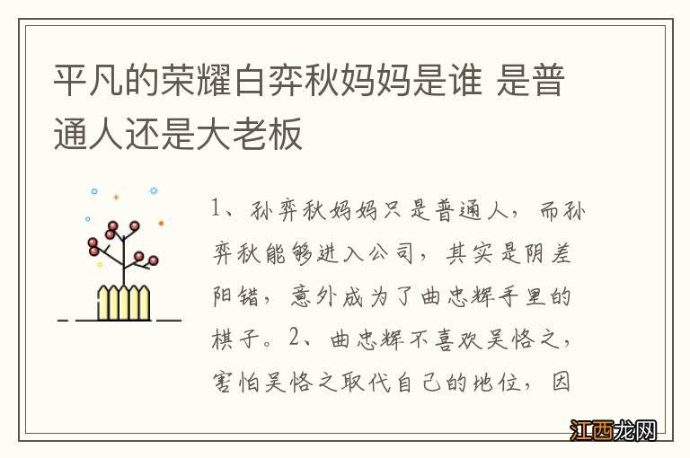 平凡的荣耀白弈秋妈妈是谁 是普通人还是大老板