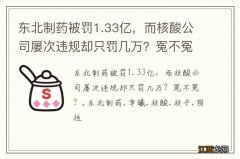 东北制药被罚1.33亿，而核酸公司屡次违规却只罚几万？冤不冤？