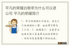 平凡的荣耀白敬亭为什么可以进公司 平凡的荣耀简介