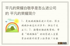 平凡的荣耀白敬亭是怎么进公司的 平凡的荣耀简介