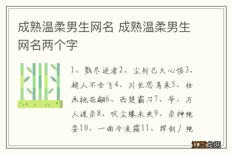 成熟温柔男生网名 成熟温柔男生网名两个字